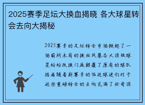 2025赛季足坛大换血揭晓 各大球星转会去向大揭秘